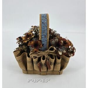 Vintage Cottagecore Farmhouse Pheasant Feather Floral Basket